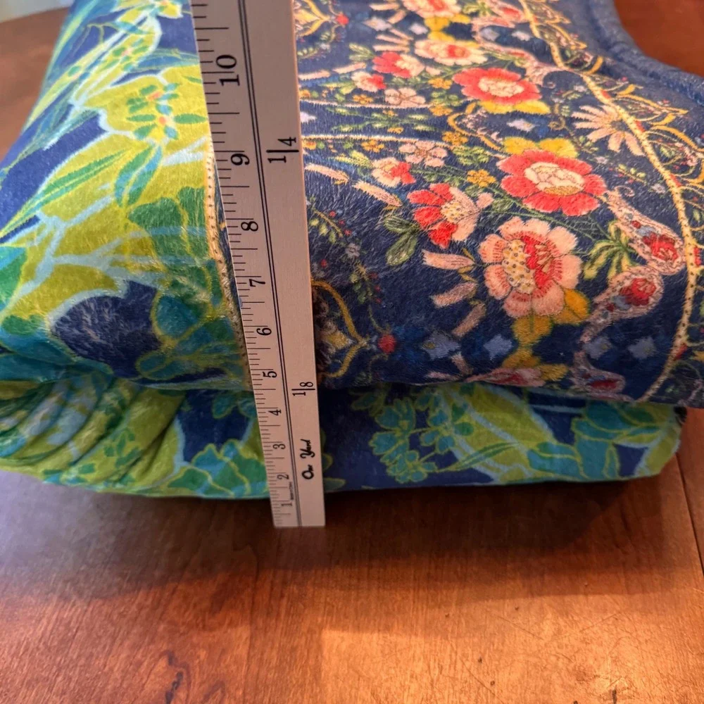 Johnny Was Throw Blanket Unisex OS Blue Floral Reversible Plush Boho Botanical